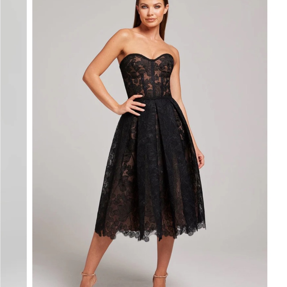 NADINE MERABI Black Lace Midi Dress
